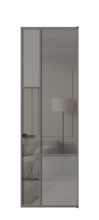 Межкомнатная дверь Mosaic АЛПЛ041.13 Алюминий классический серый Сатинированное серое стекло, триплекс, 6 мм + Прозрачное серое стекло, триплекс Цена 164970 ₽ | Volhovec