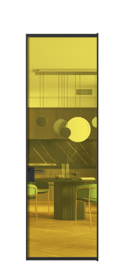 Алюминиевая дверь АЛПЛ040.01 Алюминий Черный Прозрачное жёлтое стекло, триплекс Цена 146600  | Volhovec