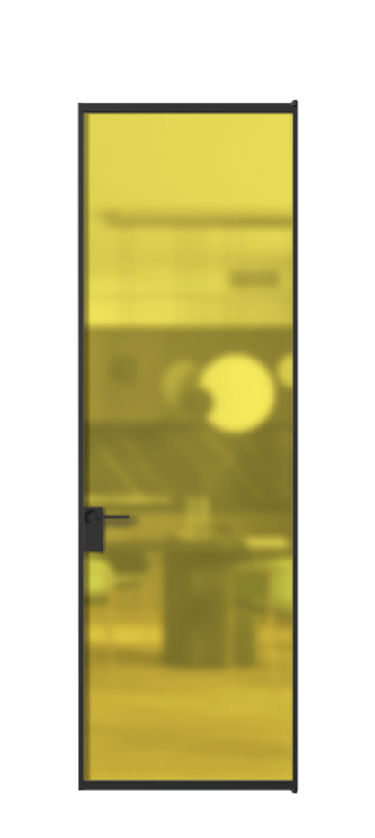 Алюминиевая дверь АЛПЛ040.01 Алюминий Черный Сатинированное жёлтое стекло, триплекс Цена 146600  | Volhovec