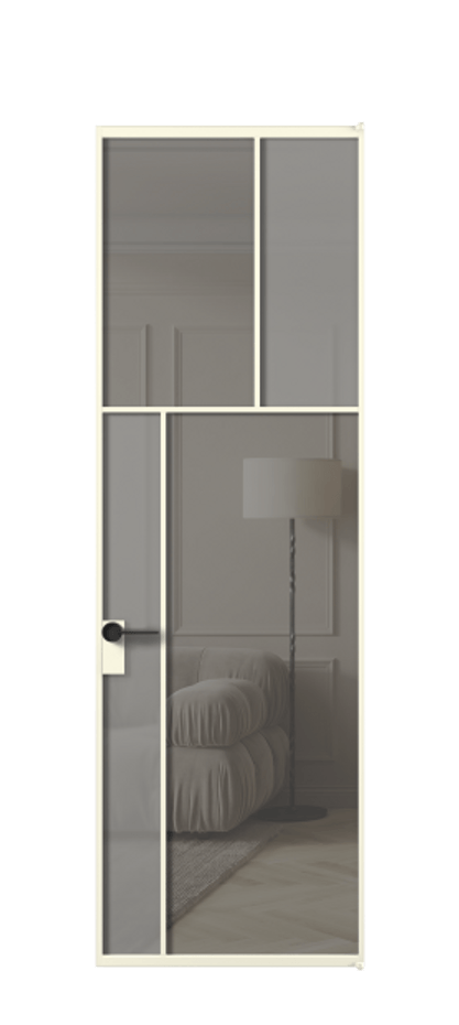 Межкомнатная дверь Mosaic АЛПЛ041.22 Алюминий молочно-белый Сатинированное серое стекло, триплекс, 6 мм + Прозрачное серое стекло, триплекс Цена 164970 ₽ | Volhovec