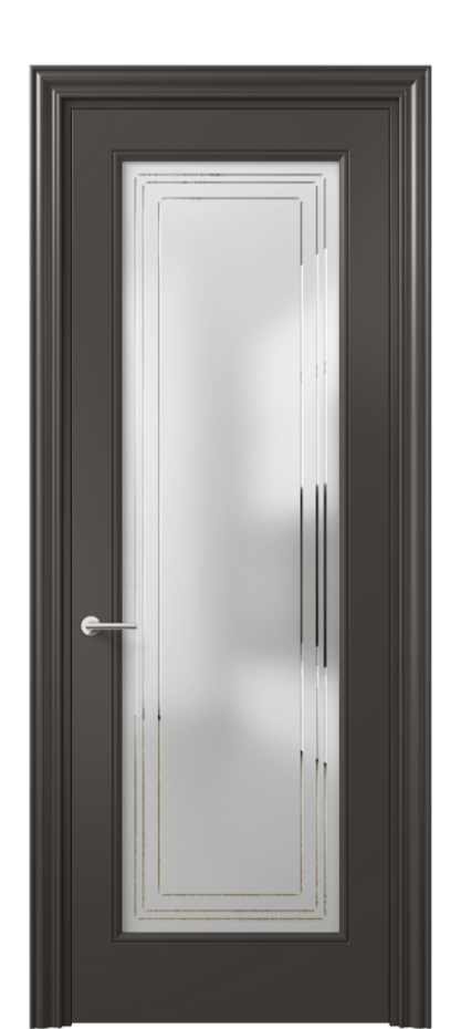 Межкомнатная дверь Mascot 8400 Матовый антрацит Сатинированное стекло с гравировкой "Грани", триплекс Цена 81799 ₽ | Volhovec