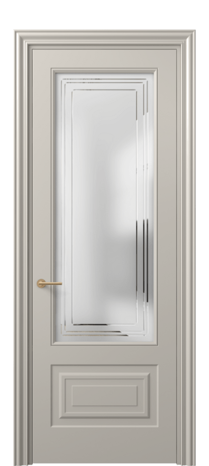 Межкомнатная дверь Маскот 8442 Матовый светло-бежевый Сатинированное стекло с гравировкой "Грани", триплекс Цена 66824 ₽ | Volhovec