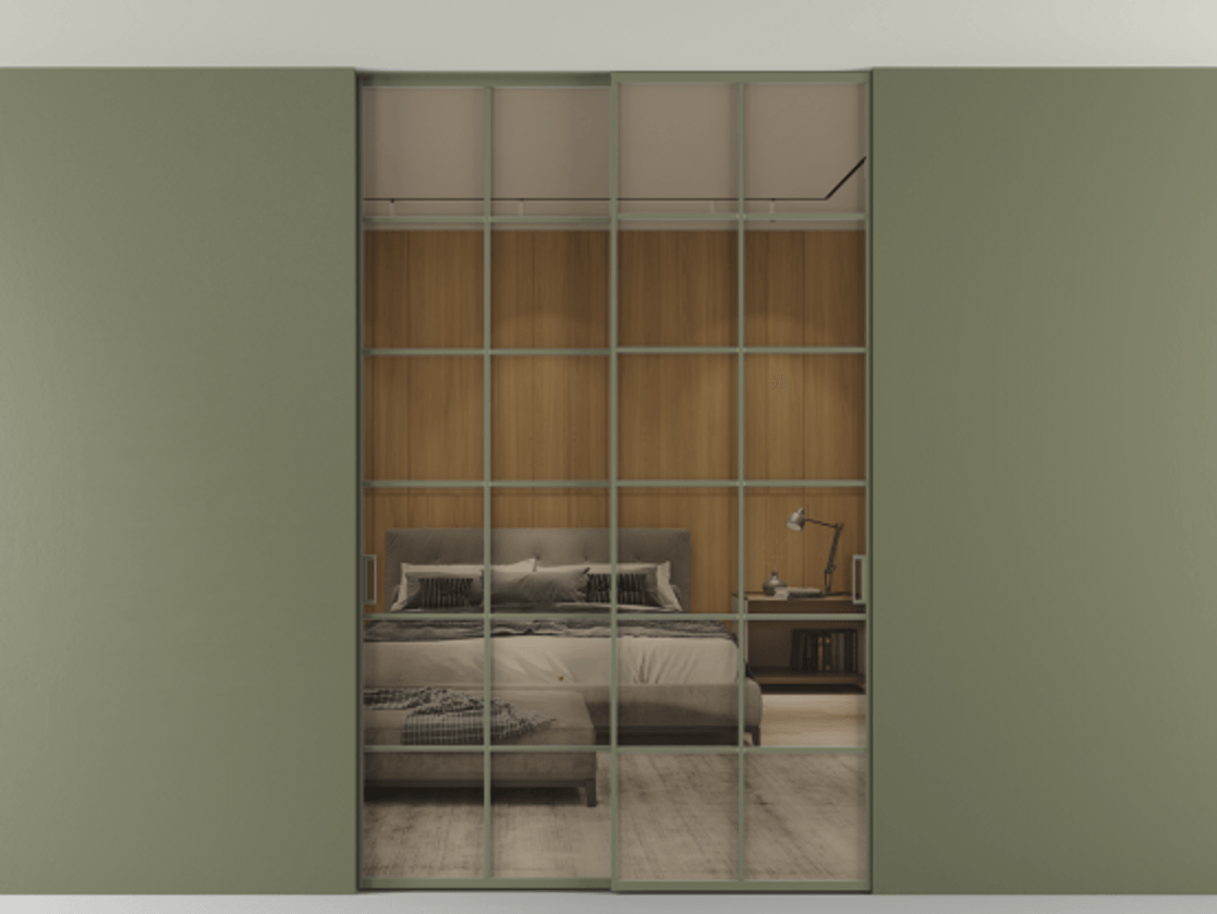 Перегородка Formato внутри проёма двустворчатая со скрытым креплением в потолок АЛПР 040.05 Алюминий оливковый тёмный Рефлективное бронзовое стекло "Stopsol", калёное. Цена 312340 ₽ 1. Полотно 2 шт. (800/2100 мм)
2. Комплект установки раздвижной системы
3. Базовый комплект фурнитуры
4. Ручка RONDO. Фабрика дверей Волховец 8 (800) 551 43 19 Перегородка Formato внутри проёма двустворчатая со скрытым креплением в потолок АЛПР 040.05 Алюминий оливковый тёмный Рефлективное бронзовое стекло "Stopsol", калёное Цена 312340 ₽ | Volhovec