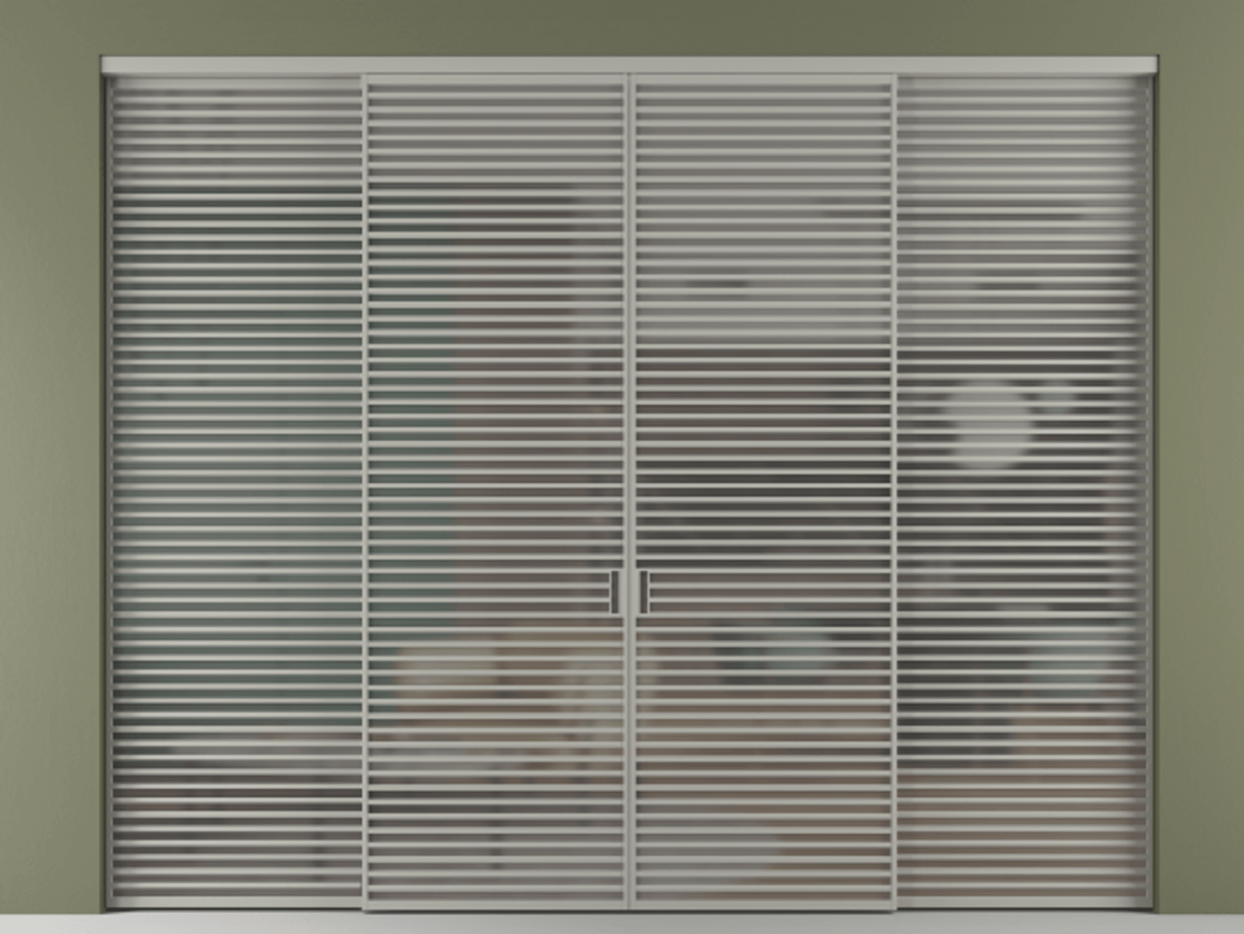 Перегородка Formato внутри проёма четырёхстворчатая АЛПР 040.07 Алюминий нейтральный серый Сатинированное серое стекло, триплекс Цена 749600 ₽  | Volhovec