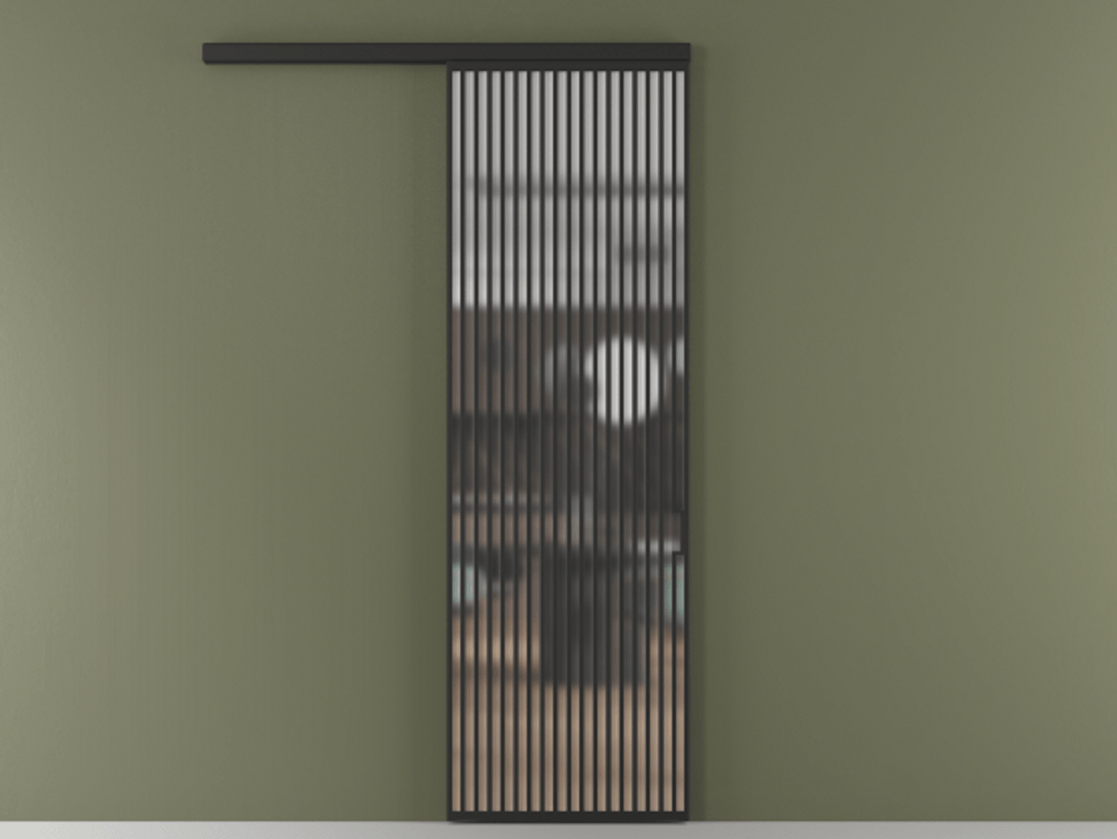 Перегородка Formato вдоль стены одностворчатая АЛПР 040.06 Алюминий Черный Сатинированное стекло "Matelux Crystal Vision", калёное, матовое, каленое 6 мм Цена 208100 ₽  | Volhovec