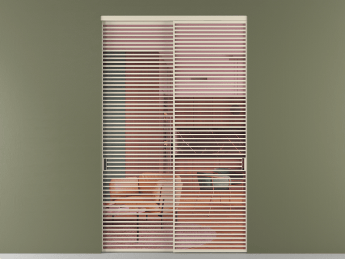 Межкомнатная дверь New Перегородка Formato внутри проёма двустворчатая АЛПР 040.07 Алюминий бежево-серый Прозрачное розовое стекло, триплекс Цена 638500  | Volhovec