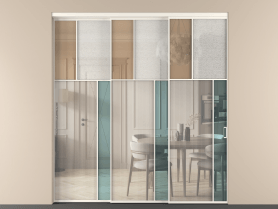 Алюминевая перегородка vnt3_2 Алюминий пудровый белый Четыре стекла. Цвет Алюминий пудровый белый. Материал Алюминий в эмали. Коллекция Перегородка Mosaic внутри проёма телескопик синхро 2. Картинка.